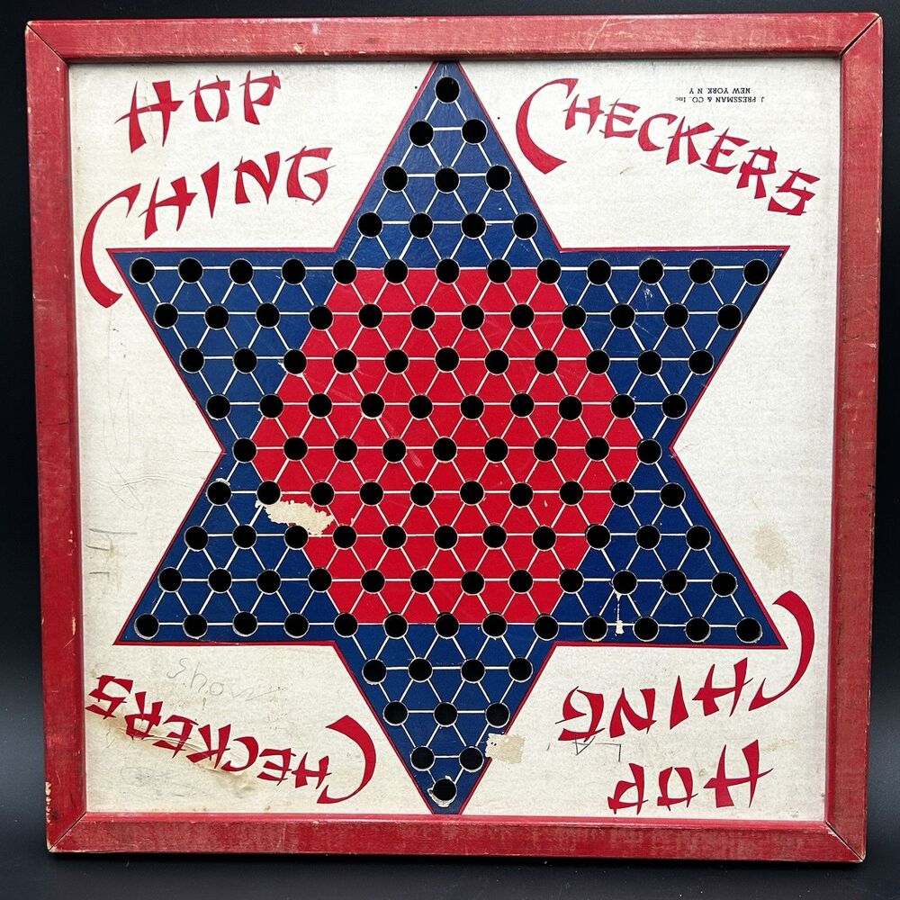 VTG Hop Ching Checkers Wood Frame Game Board J PRESSMAN Game Room Decor Wall Art